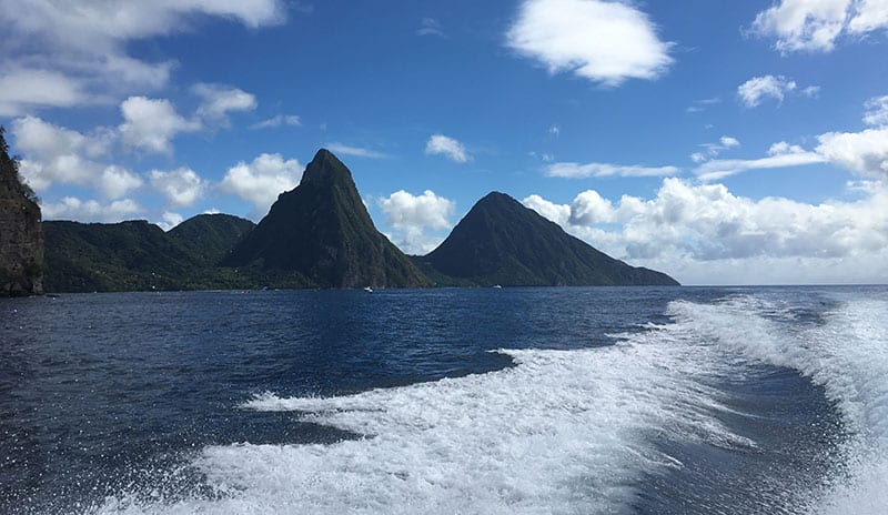 Pitons from the Sea, Spencer Ambrose Tours speedboat tour, St. Lucia