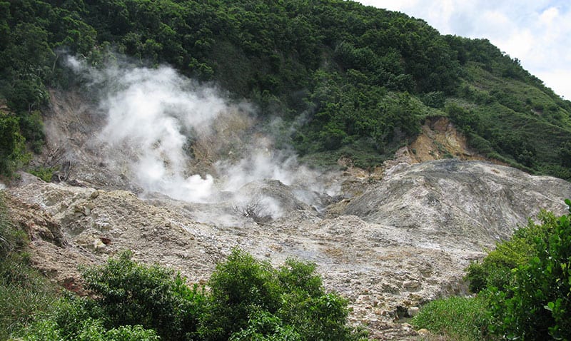 Steam rising at Sulphur Springs volcano, Soufriere, Spencer Ambrose Tours, St. Lucia
