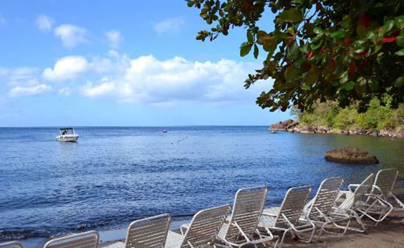 Beach and Chairs on the Snorkeling side of Jalousie/Sugar Beach, Spencer Ambrose Tours, St. Lucia